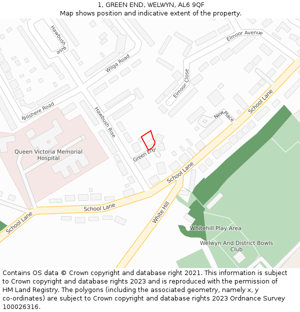 1, GREEN END, WELWYN, AL6 9QF: Location map and indicative extent of plot