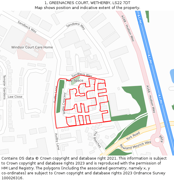 1, GREENACRES COURT, WETHERBY, LS22 7DT: Location map and indicative extent of plot