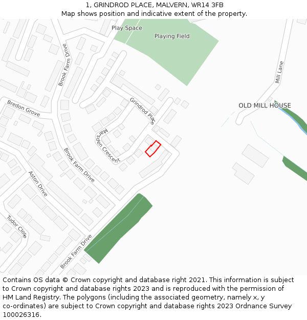 1, GRINDROD PLACE, MALVERN, WR14 3FB: Location map and indicative extent of plot