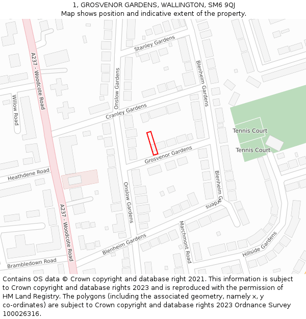 1, GROSVENOR GARDENS, WALLINGTON, SM6 9QJ: Location map and indicative extent of plot