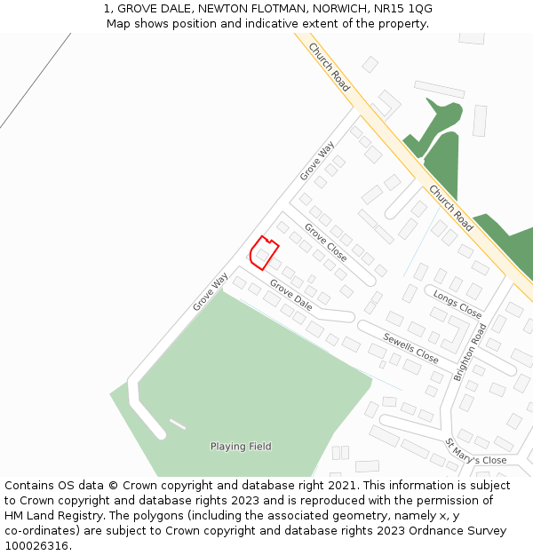 1, GROVE DALE, NEWTON FLOTMAN, NORWICH, NR15 1QG: Location map and indicative extent of plot