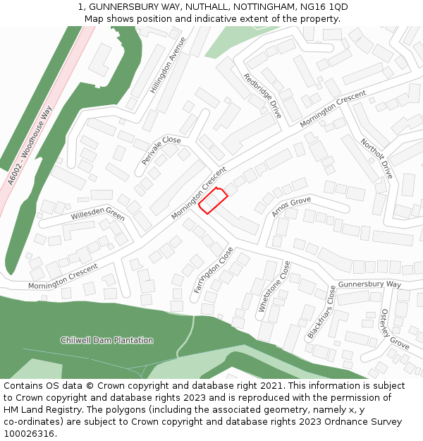1, GUNNERSBURY WAY, NUTHALL, NOTTINGHAM, NG16 1QD: Location map and indicative extent of plot