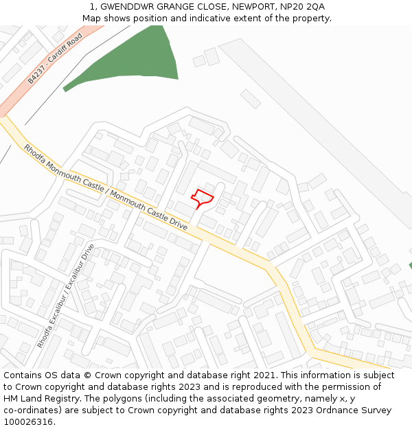 1, GWENDDWR GRANGE CLOSE, NEWPORT, NP20 2QA: Location map and indicative extent of plot