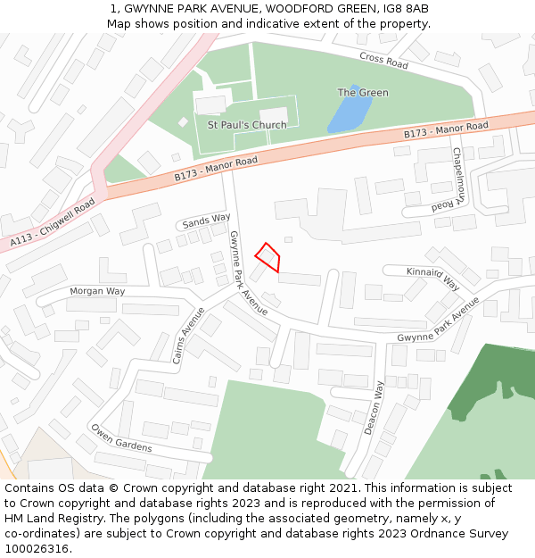 1, GWYNNE PARK AVENUE, WOODFORD GREEN, IG8 8AB: Location map and indicative extent of plot