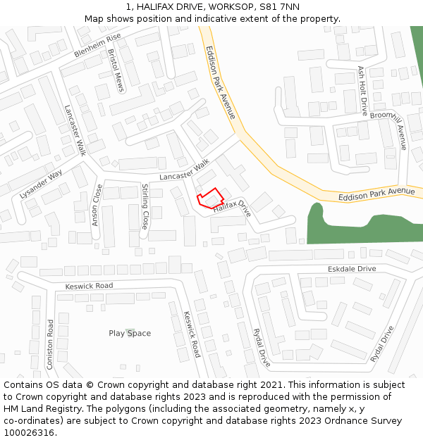 1, HALIFAX DRIVE, WORKSOP, S81 7NN: Location map and indicative extent of plot