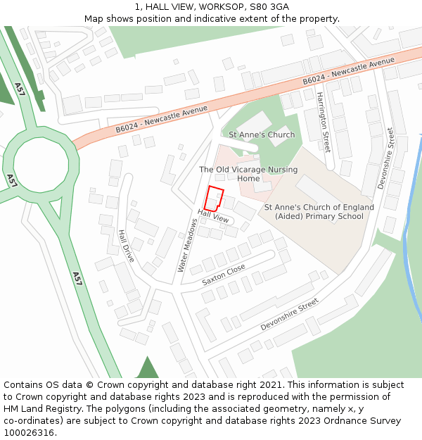 1, HALL VIEW, WORKSOP, S80 3GA: Location map and indicative extent of plot