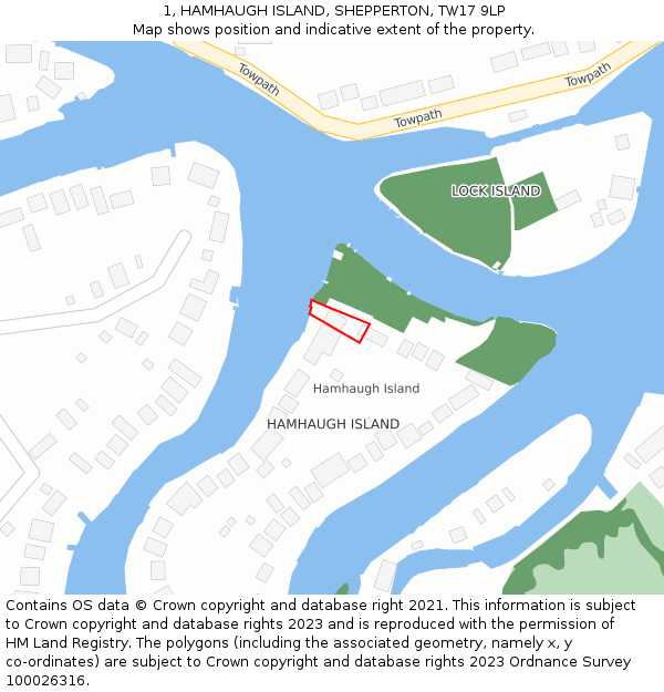 1, HAMHAUGH ISLAND, SHEPPERTON, TW17 9LP: Location map and indicative extent of plot