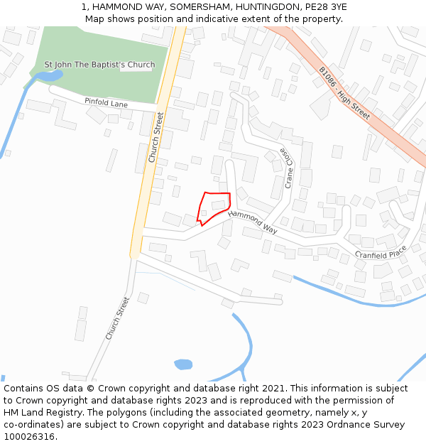 1, HAMMOND WAY, SOMERSHAM, HUNTINGDON, PE28 3YE: Location map and indicative extent of plot