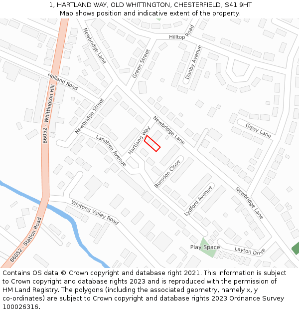 1, HARTLAND WAY, OLD WHITTINGTON, CHESTERFIELD, S41 9HT: Location map and indicative extent of plot