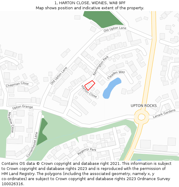 1, HARTON CLOSE, WIDNES, WA8 9PF: Location map and indicative extent of plot