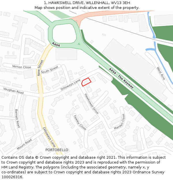 1, HAWKSWELL DRIVE, WILLENHALL, WV13 3EH: Location map and indicative extent of plot