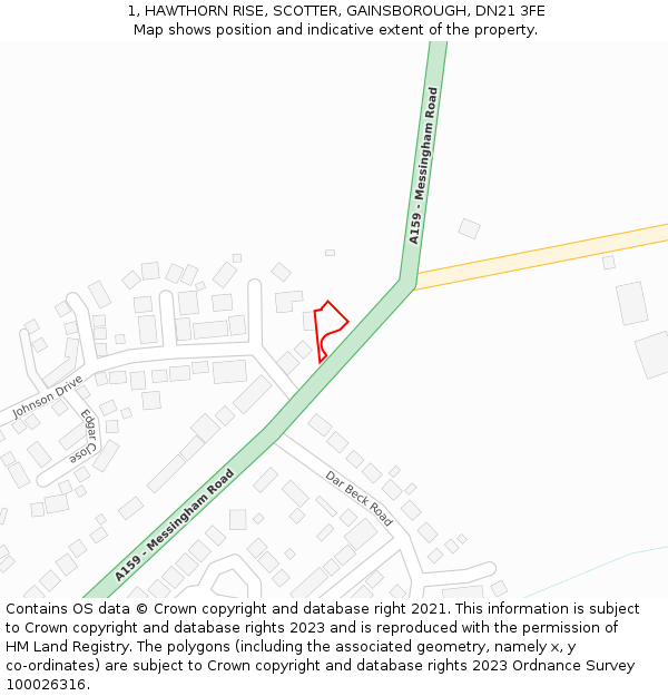 1, HAWTHORN RISE, SCOTTER, GAINSBOROUGH, DN21 3FE: Location map and indicative extent of plot