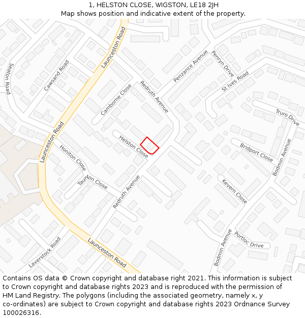 1, HELSTON CLOSE, WIGSTON, LE18 2JH: Location map and indicative extent of plot