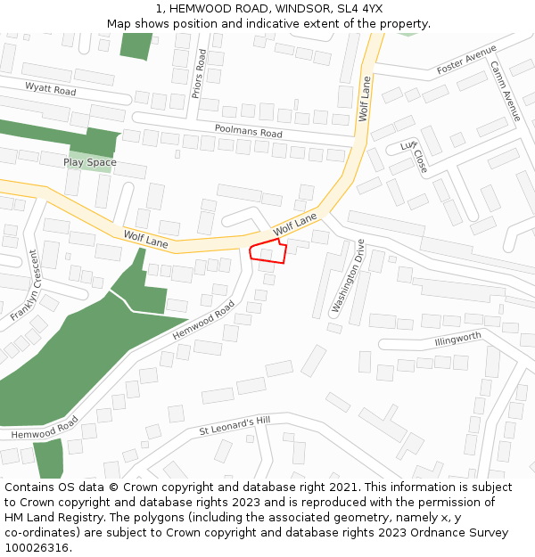 1, HEMWOOD ROAD, WINDSOR, SL4 4YX: Location map and indicative extent of plot