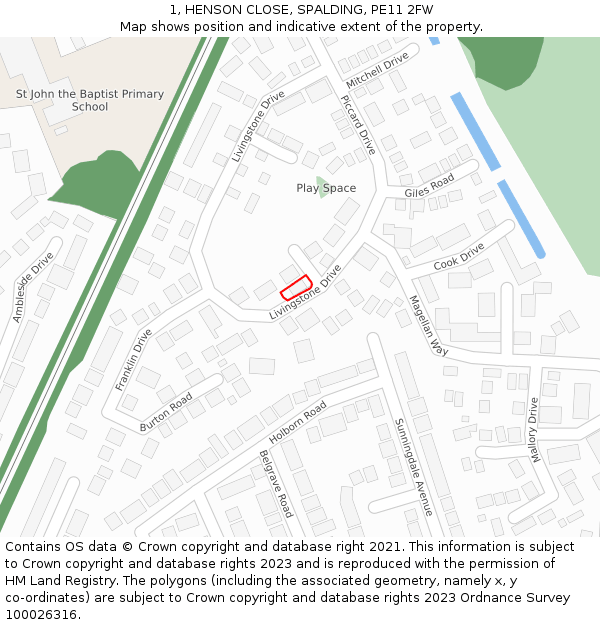 1, HENSON CLOSE, SPALDING, PE11 2FW: Location map and indicative extent of plot