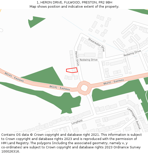 1, HERON DRIVE, FULWOOD, PRESTON, PR2 9BH: Location map and indicative extent of plot