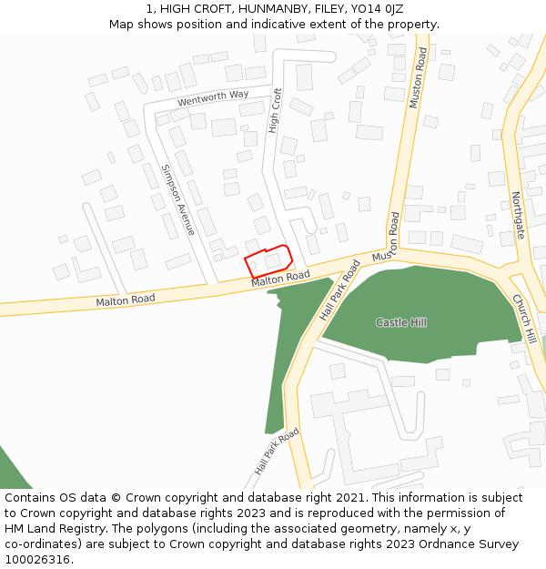 1, HIGH CROFT, HUNMANBY, FILEY, YO14 0JZ: Location map and indicative extent of plot