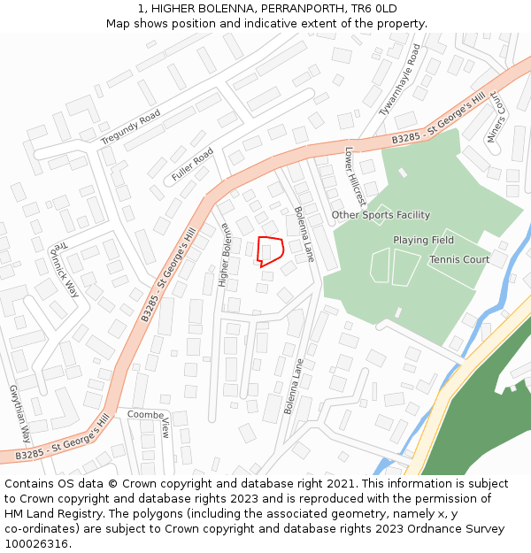 1, HIGHER BOLENNA, PERRANPORTH, TR6 0LD: Location map and indicative extent of plot