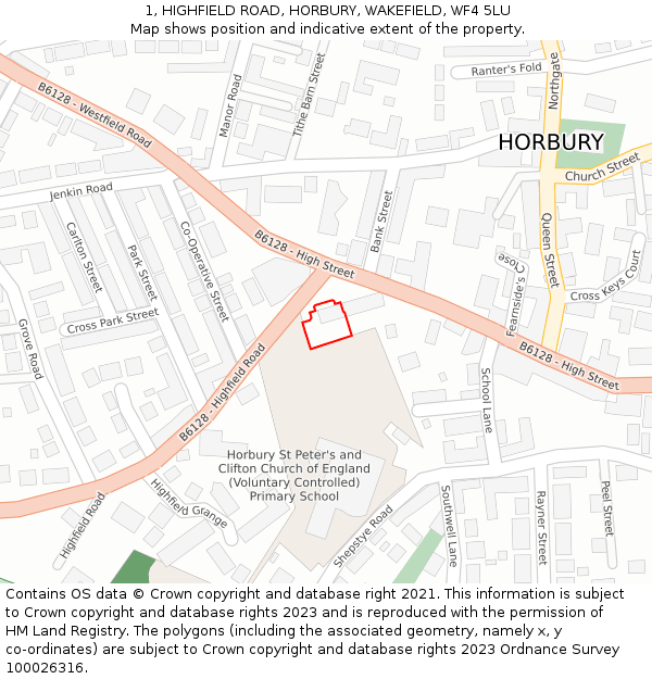 1, HIGHFIELD ROAD, HORBURY, WAKEFIELD, WF4 5LU: Location map and indicative extent of plot