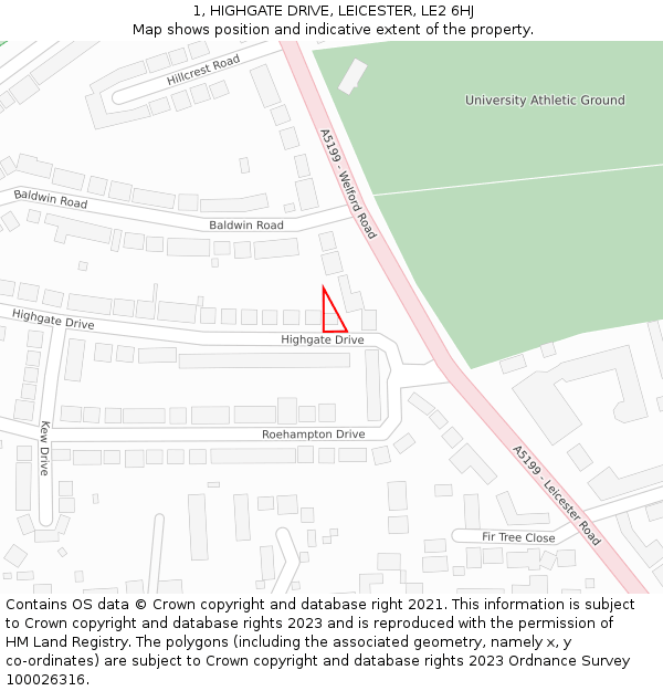 1, HIGHGATE DRIVE, LEICESTER, LE2 6HJ: Location map and indicative extent of plot