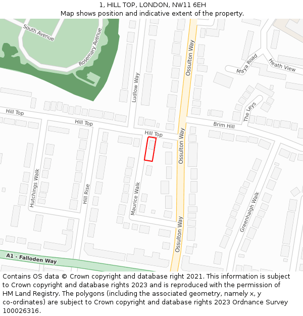 1, HILL TOP, LONDON, NW11 6EH: Location map and indicative extent of plot
