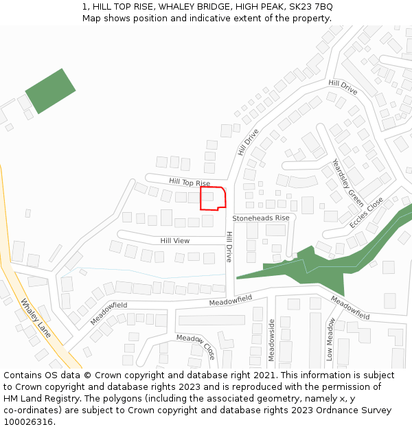 1, HILL TOP RISE, WHALEY BRIDGE, HIGH PEAK, SK23 7BQ: Location map and indicative extent of plot