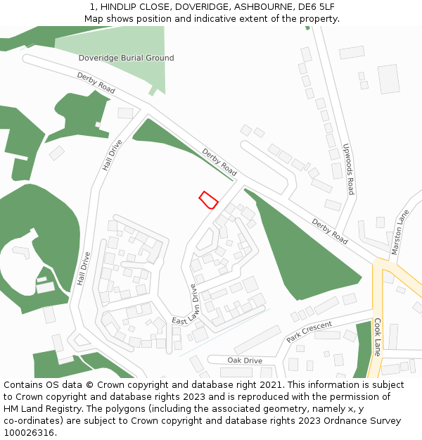 1, HINDLIP CLOSE, DOVERIDGE, ASHBOURNE, DE6 5LF: Location map and indicative extent of plot