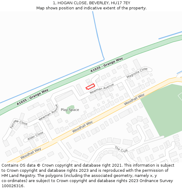 1, HOGAN CLOSE, BEVERLEY, HU17 7EY: Location map and indicative extent of plot