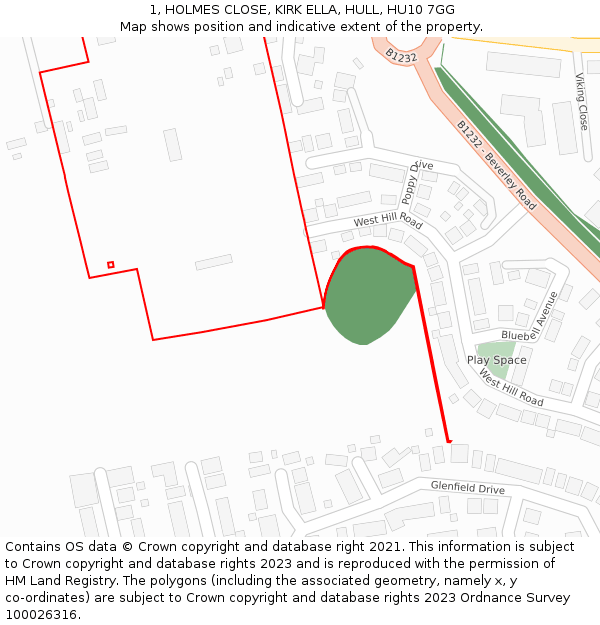 1, HOLMES CLOSE, KIRK ELLA, HULL, HU10 7GG: Location map and indicative extent of plot