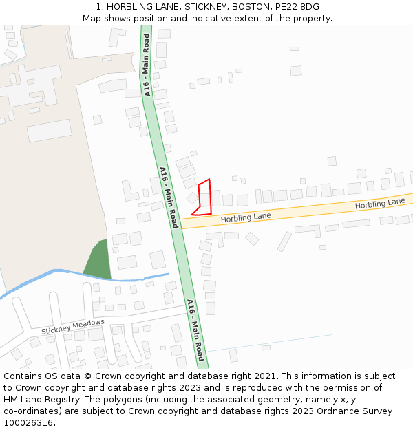 1, HORBLING LANE, STICKNEY, BOSTON, PE22 8DG: Location map and indicative extent of plot