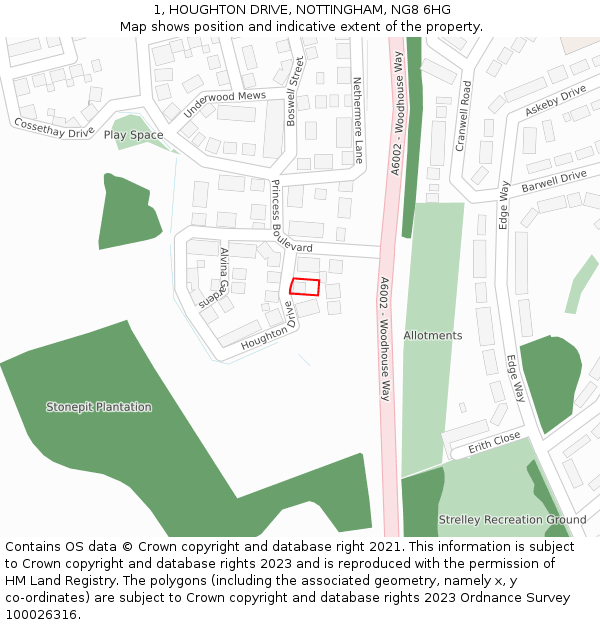 1, HOUGHTON DRIVE, NOTTINGHAM, NG8 6HG: Location map and indicative extent of plot