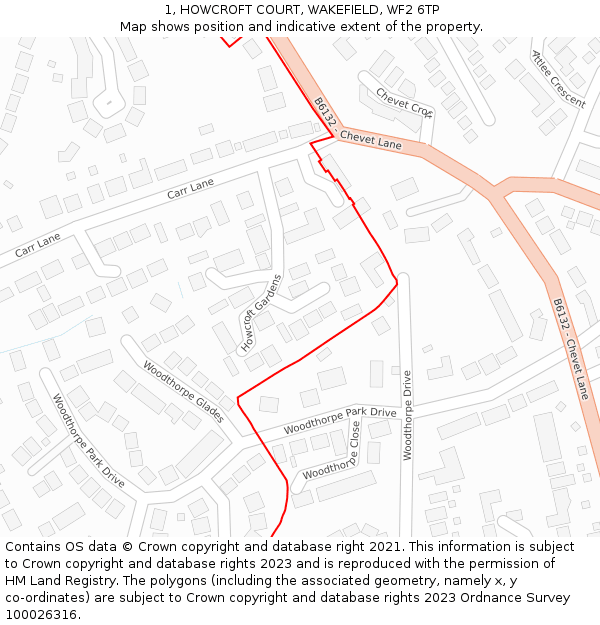 1, HOWCROFT COURT, WAKEFIELD, WF2 6TP: Location map and indicative extent of plot