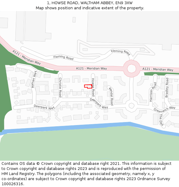 1, HOWSE ROAD, WALTHAM ABBEY, EN9 3XW: Location map and indicative extent of plot