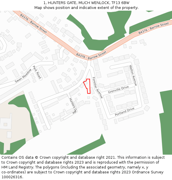 1, HUNTERS GATE, MUCH WENLOCK, TF13 6BW: Location map and indicative extent of plot