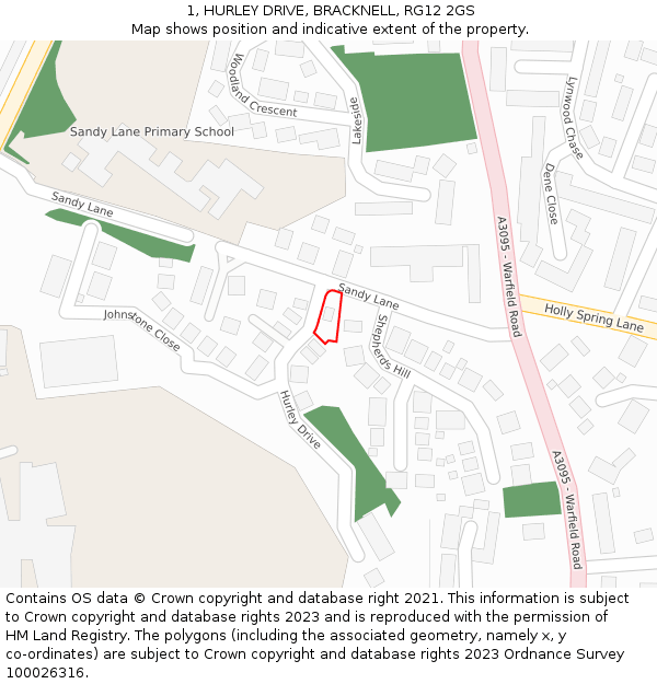 1, HURLEY DRIVE, BRACKNELL, RG12 2GS: Location map and indicative extent of plot