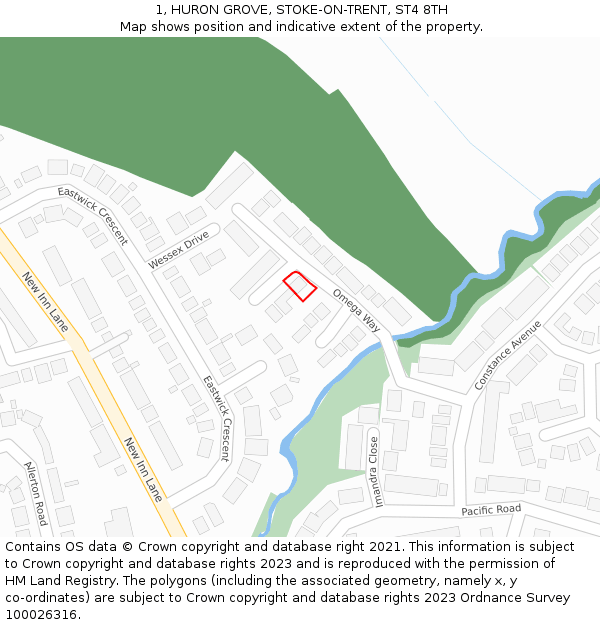 1, HURON GROVE, STOKE-ON-TRENT, ST4 8TH: Location map and indicative extent of plot