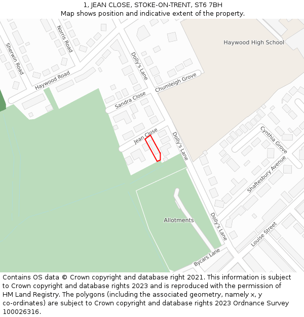 1, JEAN CLOSE, STOKE-ON-TRENT, ST6 7BH: Location map and indicative extent of plot