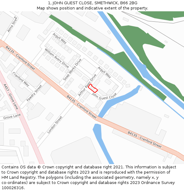 1, JOHN GUEST CLOSE, SMETHWICK, B66 2BG: Location map and indicative extent of plot