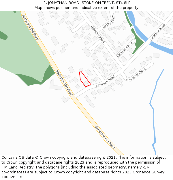 1, JONATHAN ROAD, STOKE-ON-TRENT, ST4 8LP: Location map and indicative extent of plot