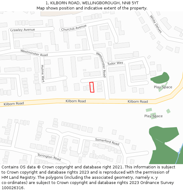 1, KILBORN ROAD, WELLINGBOROUGH, NN8 5YT: Location map and indicative extent of plot