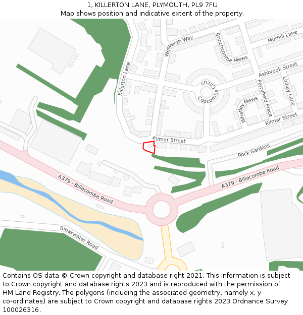 1, KILLERTON LANE, PLYMOUTH, PL9 7FU: Location map and indicative extent of plot