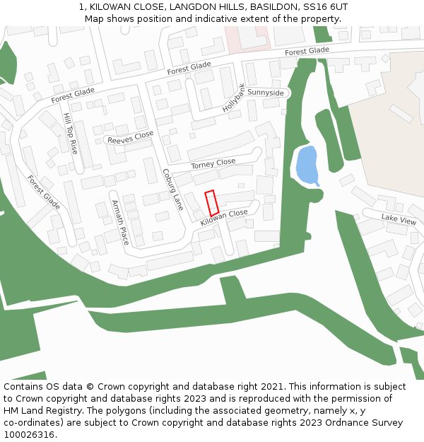 1, KILOWAN CLOSE, LANGDON HILLS, BASILDON, SS16 6UT: Location map and indicative extent of plot