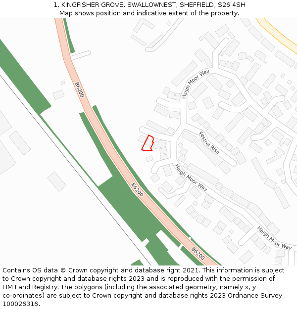 1, KINGFISHER GROVE, SWALLOWNEST, SHEFFIELD, S26 4SH: Location map and indicative extent of plot