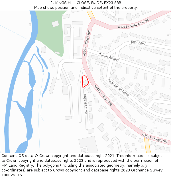 1, KINGS HILL CLOSE, BUDE, EX23 8RR: Location map and indicative extent of plot