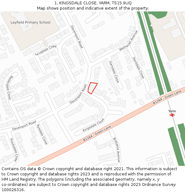 1, KINGSDALE CLOSE, YARM, TS15 9UQ: Location map and indicative extent of plot