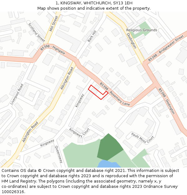 1, KINGSWAY, WHITCHURCH, SY13 1EH: Location map and indicative extent of plot