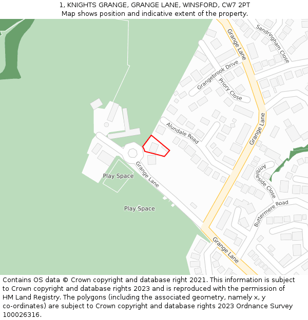 1, KNIGHTS GRANGE, GRANGE LANE, WINSFORD, CW7 2PT: Location map and indicative extent of plot