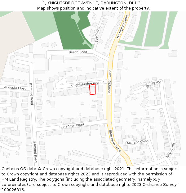 1, KNIGHTSBRIDGE AVENUE, DARLINGTON, DL1 3HJ: Location map and indicative extent of plot