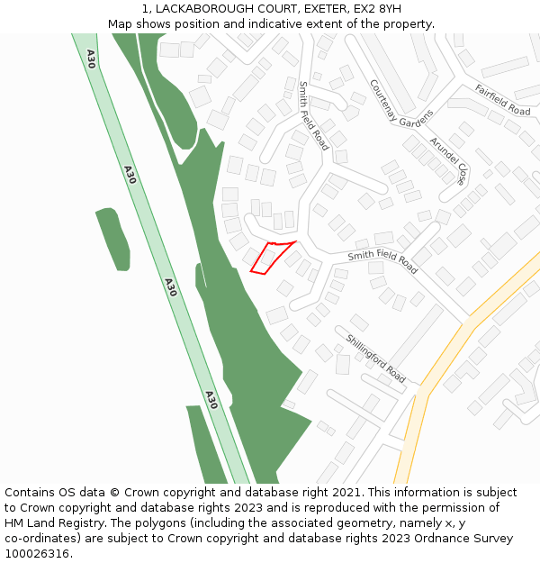 1, LACKABOROUGH COURT, EXETER, EX2 8YH: Location map and indicative extent of plot