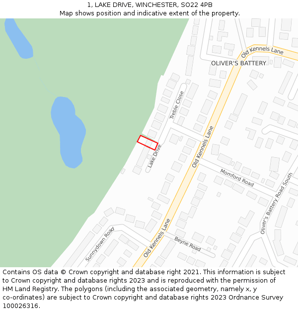 1, LAKE DRIVE, WINCHESTER, SO22 4PB: Location map and indicative extent of plot